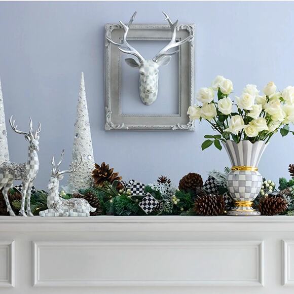 Brand New Mackenzie-Childs Sterling Check Small Deer Head Wall Mounted Decor - Picture 2 of 4